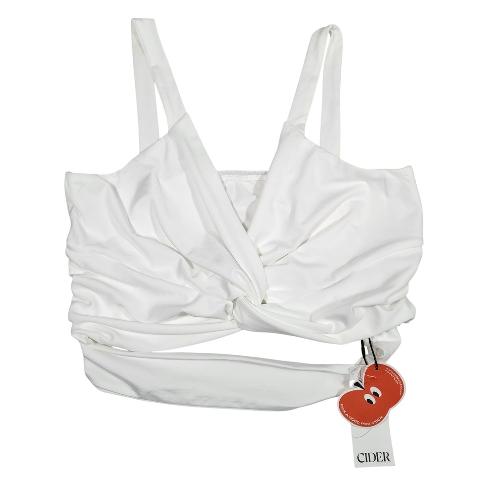 NWT Cider Twist Front Crop‎ Top Womens XL White Spandex Casual Knot Front - Picture 2 of 7